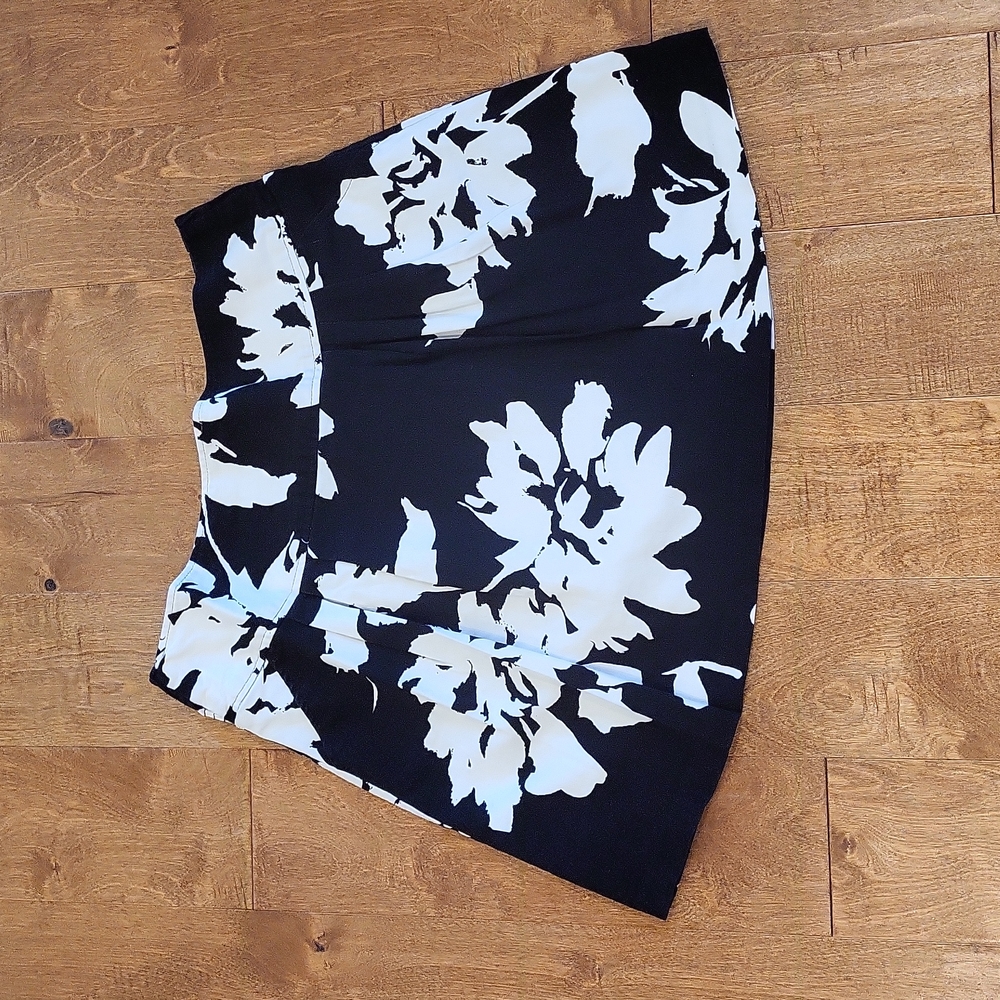 Maurices Black and White Floral A-Line Skirt
